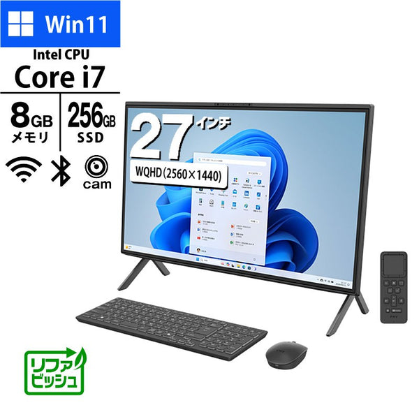 デスクトップ PC 富士通 27インチ WQHD 液晶一体型 FMV WF2-K1 FMVFH07001 Core i7-1260P メモリ8GB SSD256GB 無線LAN Webカメラ Windows11 Home リファビッシュ パソコン 2025年モデル